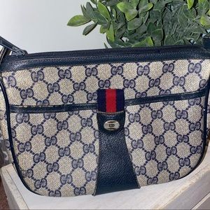 Authentic Navy Vintage GG Plus Web Crossbody Bag